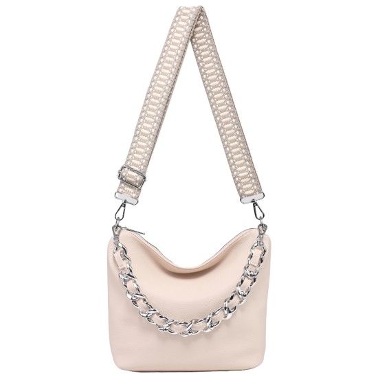 Soft Tote Bag With Strap And Chain (Nude / Cream)