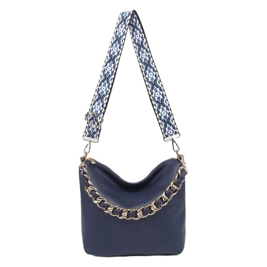 Soft Tote Bag With Strap And Chain - Navy