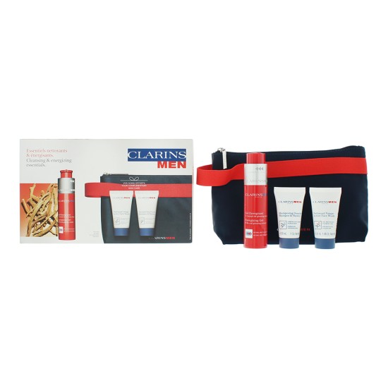 Clarins Men 4 Piece Gift Set: Energisant Gel 50ml - Foaming Cleanser 30ml - Sham