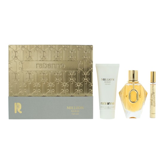 Paco Rabanne Million Gold 3 Piece Gift Set: Eau de Parfum 90ml - Body Lotion 100